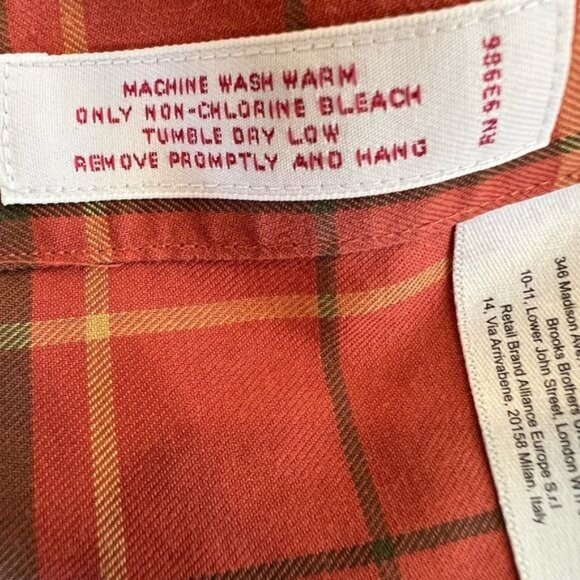 Brooks Brothers Men’s Shirt Size Large Orange Green Plaid Button Down Cotton - Picture 10 of 10